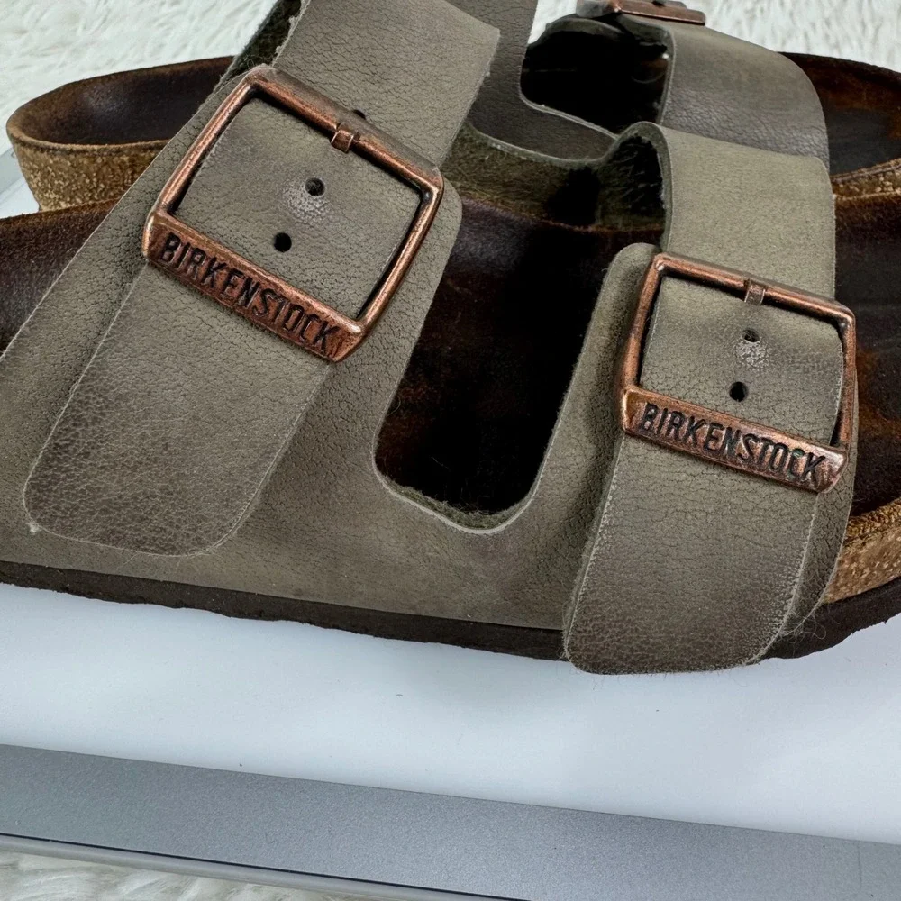 Birkenstock Arizona Olive Gray Copper Buckle Sandals EU 35
